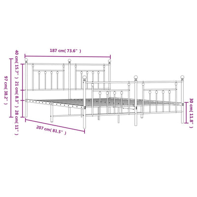 Metal Bed Frame without Mattress with Footboard Black 183x203 cm King