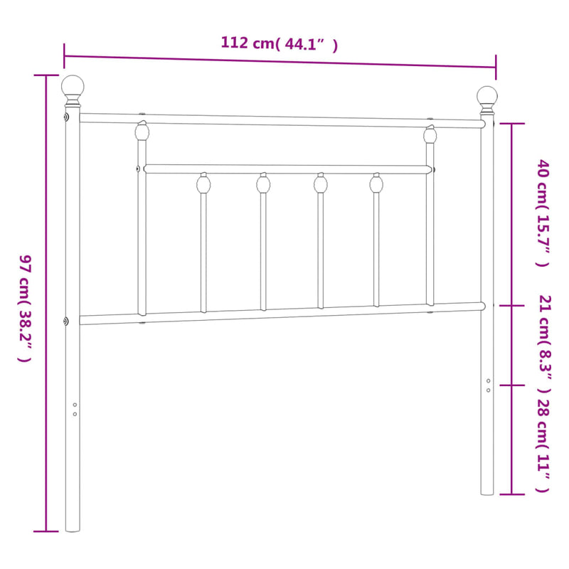 Metal Headboard Black 107 cm King Single