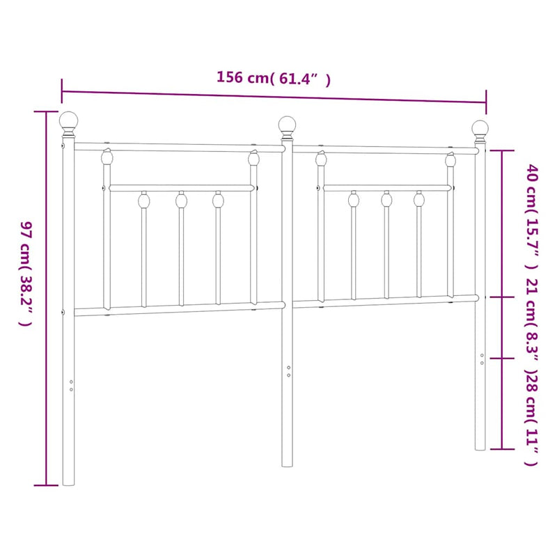 Metal Headboard Black 152 cm Queen