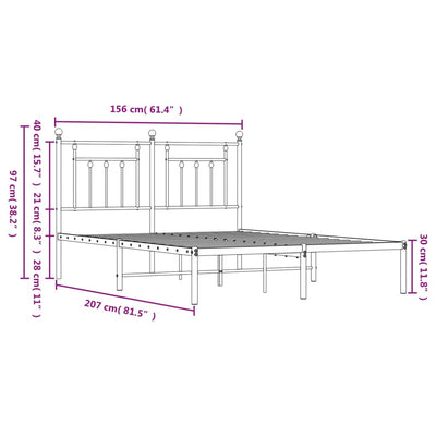 Metal Bed Frame without Mattress with Headboard White 150x200 cm