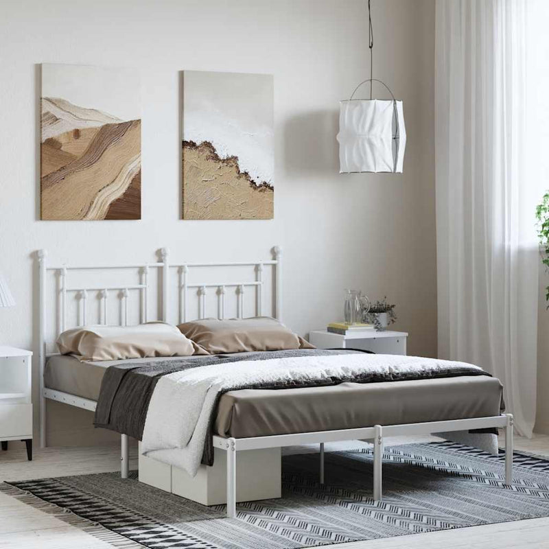 Metal Bed Frame without Mattress with Headboard White 150x200 cm