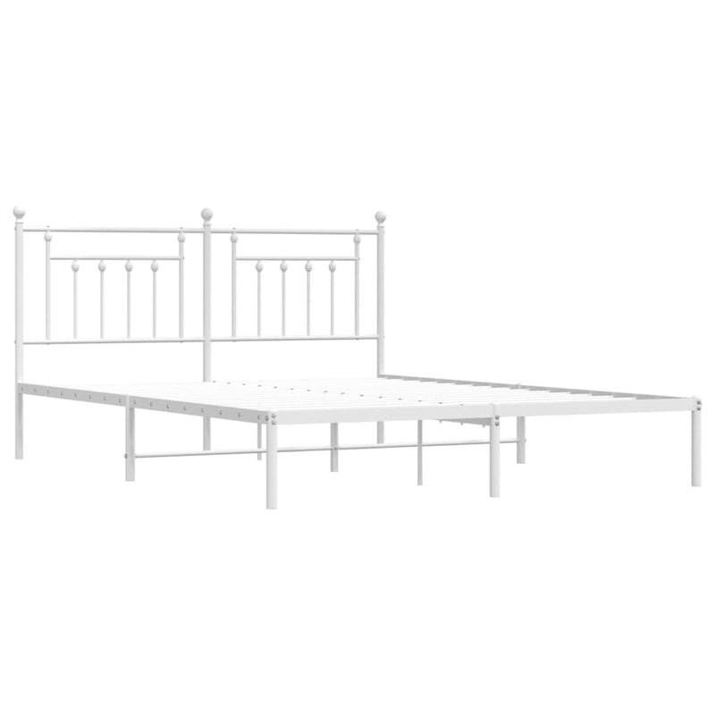 Metal Bed Frame without Mattress with Headboard White 183x203 cm King