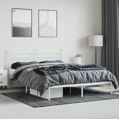 Metal Bed Frame without Mattress with Headboard White 183x203 cm King