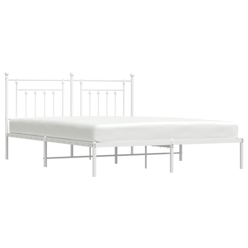 Metal Bed Frame without Mattress with Headboard White 183x203 cm King