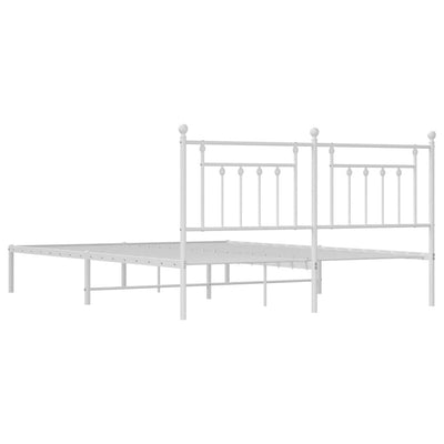 Metal Bed Frame without Mattress with Headboard White 183x203 cm King