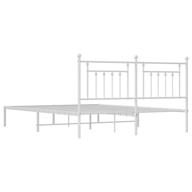 Metal Bed Frame without Mattress with Headboard White 183x203 cm King