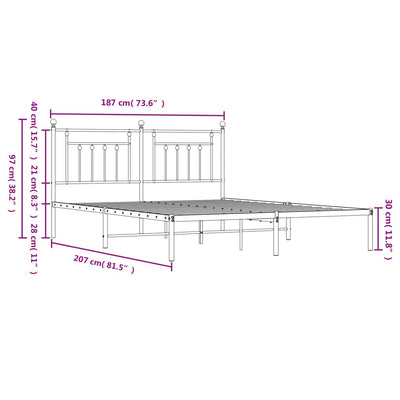 Metal Bed Frame without Mattress with Headboard White 183x203 cm King