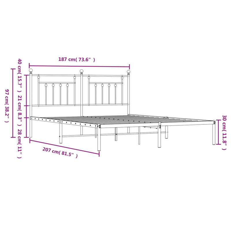 Metal Bed Frame without Mattress with Headboard White 183x203 cm King