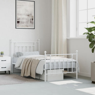 Metal Bed Frame without Mattress with Footboard White 90x190 cm