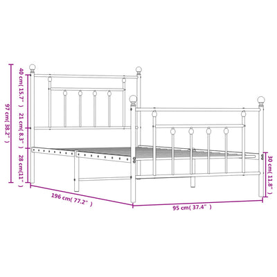 Metal Bed Frame without Mattress with Footboard White 90x190 cm