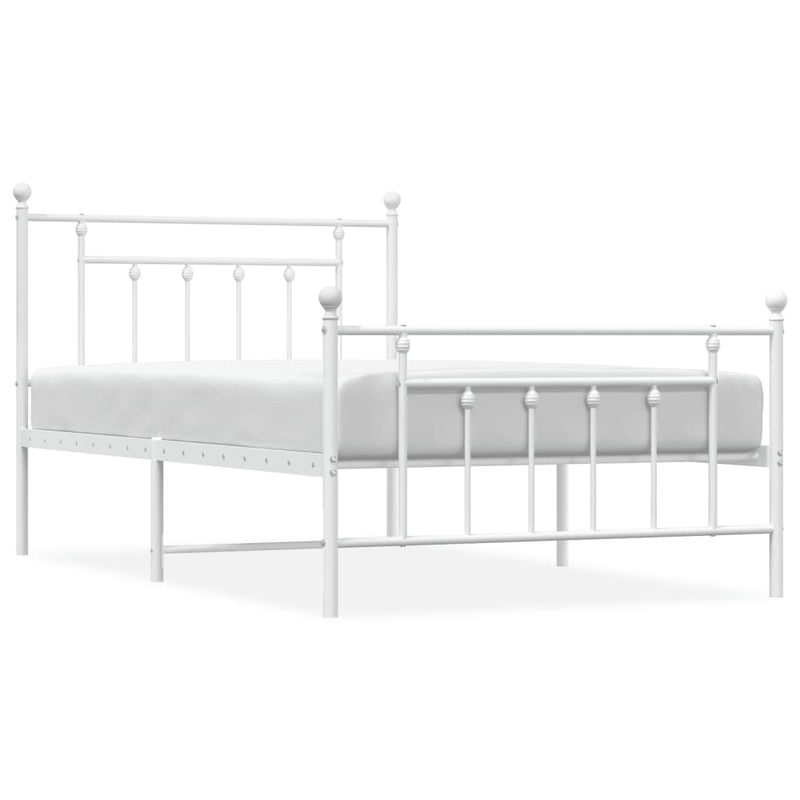 Metal Bed Frame without Mattress with Footboard White 107x203 cm King Single