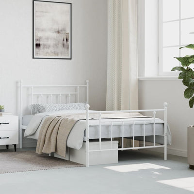 Metal Bed Frame without Mattress with Footboard White 107x203 cm King Single