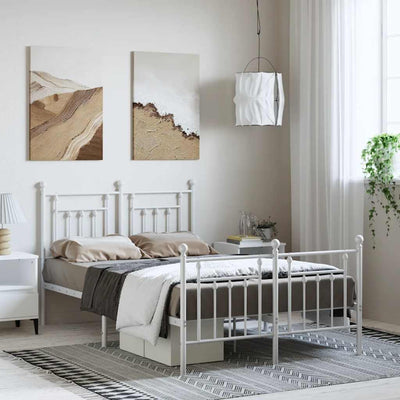 Metal Bed Frame without Mattress with Footboard White 135x190 cm