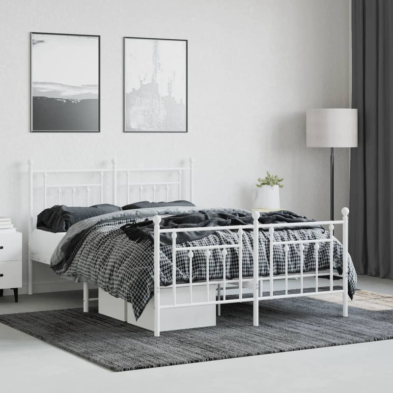 Metal Bed Frame without Mattress with Footboard White 150x200 cm