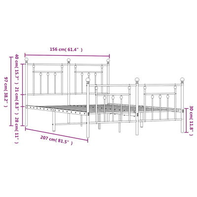 Metal Bed Frame without Mattress with Footboard White 150x200 cm