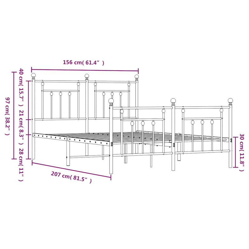 Metal Bed Frame without Mattress with Footboard White 150x200 cm