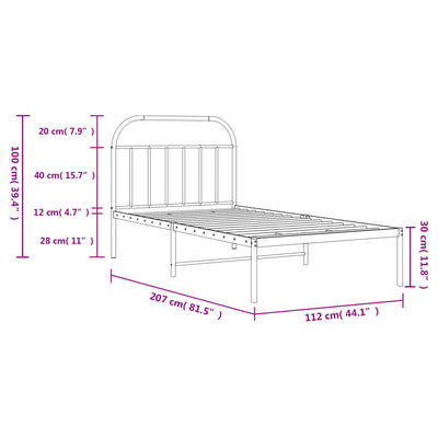 Metal Bed Frame without Mattress with Headboard Black 107x203 cm King Single