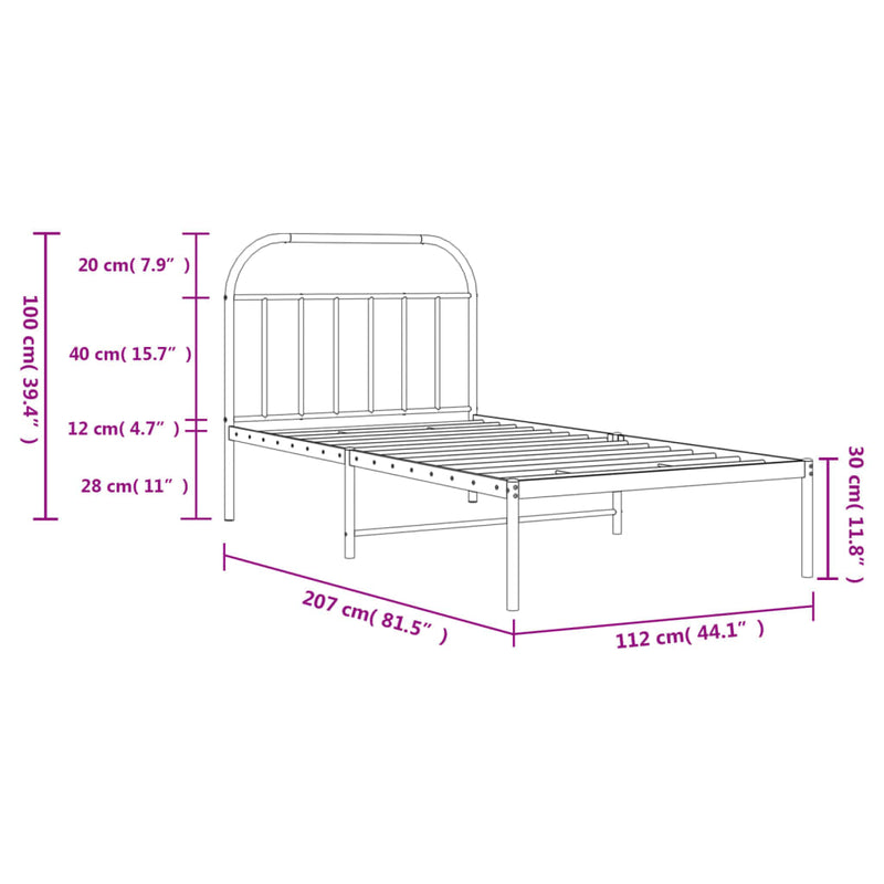 Metal Bed Frame without Mattress with Headboard Black 107x203 cm King Single