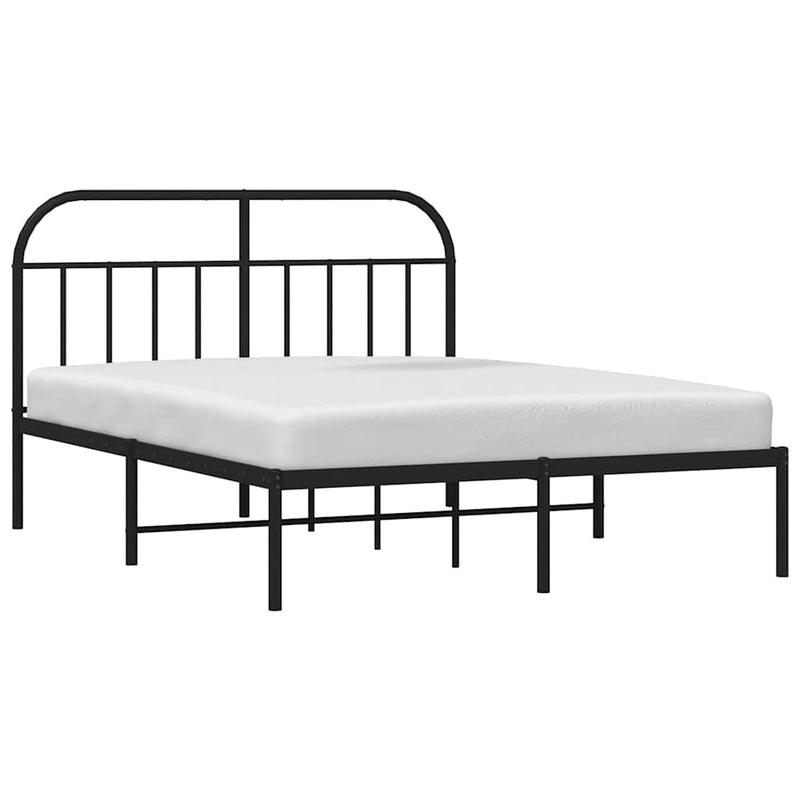 Metal Bed Frame without Mattress with Headboard Black 150x200 cm