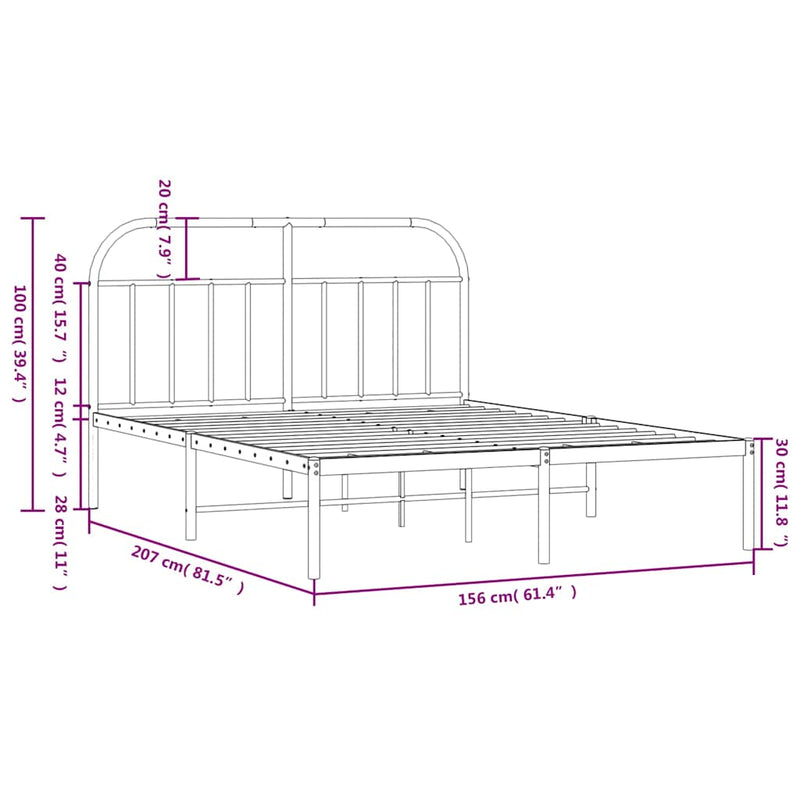 Metal Bed Frame without Mattress with Headboard Black 150x200 cm