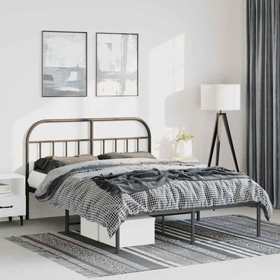 Metal Bed Frame without Mattress with Headboard Black 150x200 cm