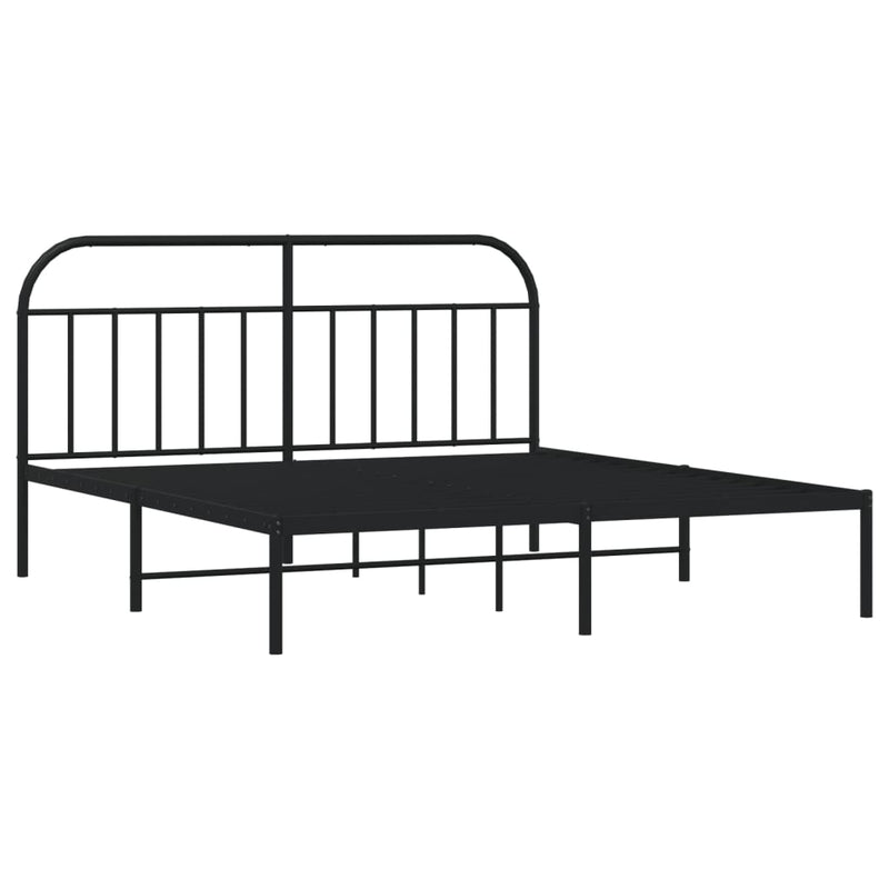 Metal Bed Frame without Mattress with Headboard Black 183x203 cm King