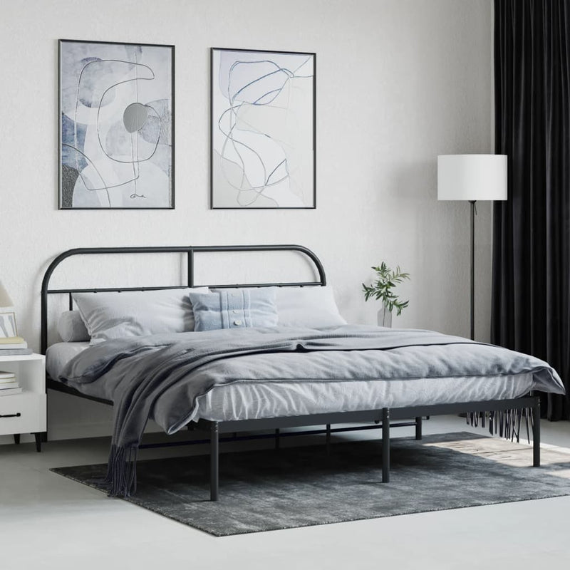 Metal Bed Frame without Mattress with Headboard Black 183x203 cm King