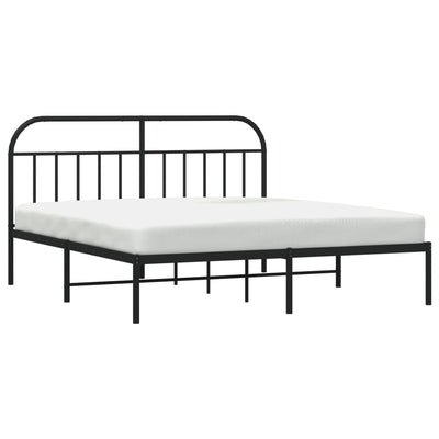 Metal Bed Frame without Mattress with Headboard Black 183x203 cm King