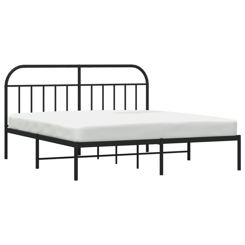 Metal Bed Frame without Mattress with Headboard Black 183x203 cm King