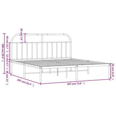 Metal Bed Frame without Mattress with Headboard Black 183x203 cm King