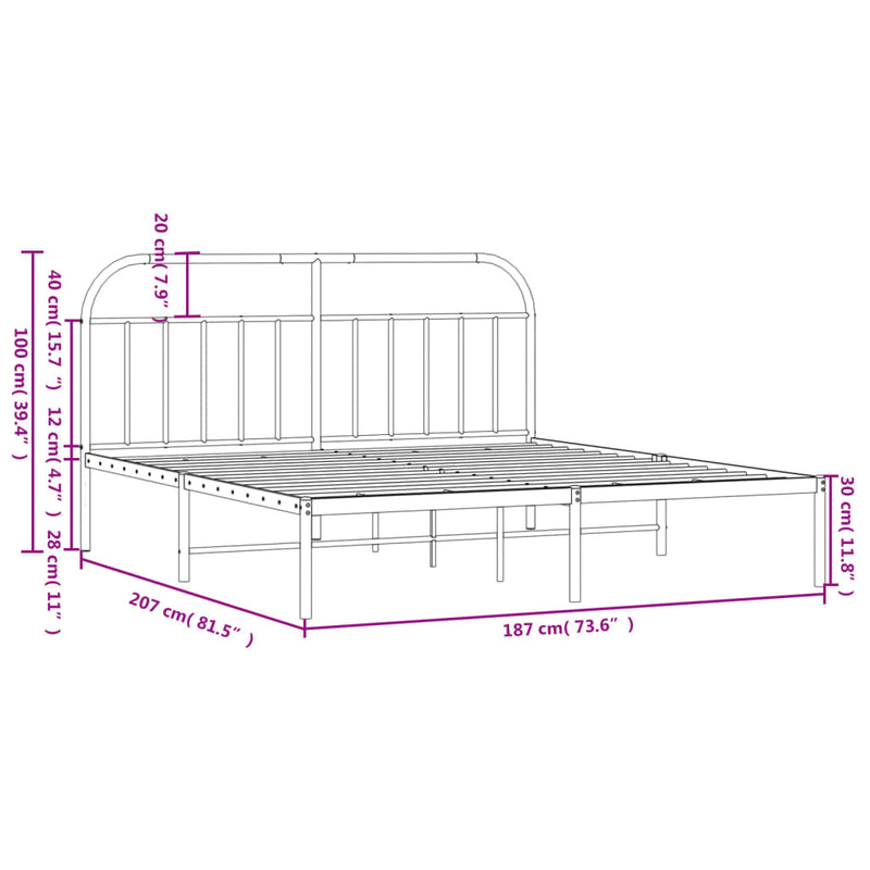 Metal Bed Frame without Mattress with Headboard Black 183x203 cm King