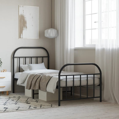 Metal Bed Frame without Mattress with Footboard Black 90x190 cm