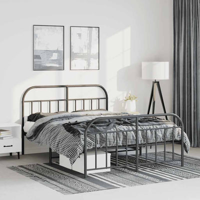 Metal Bed Frame without Mattress with Footboard Black 135x190 cm