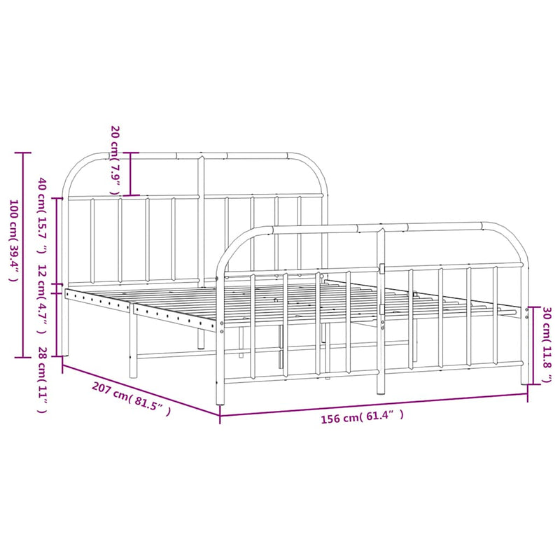 Metal Bed Frame without Mattress with Footboard Black 150x200 cm