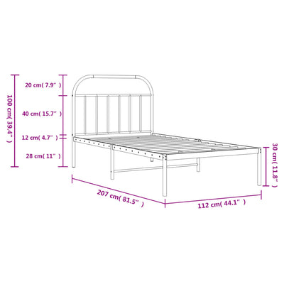 Metal Bed Frame without Mattress with Headboard White 107x203 cm King Single