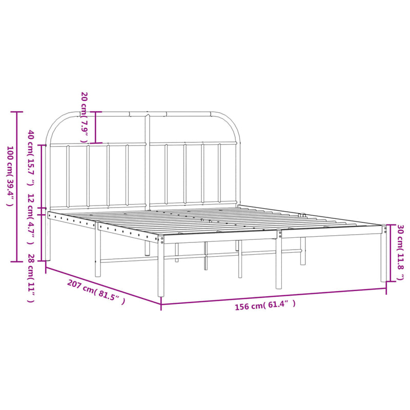 Metal Bed Frame without Mattress with Headboard White 150x200 cm