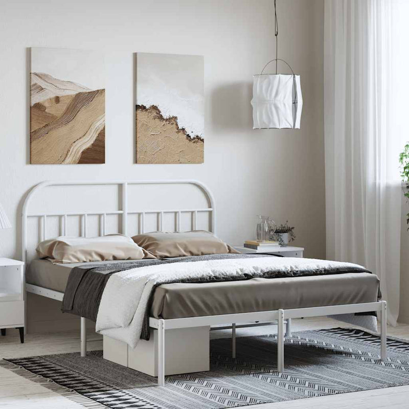 Metal Bed Frame without Mattress with Headboard White 150x200 cm