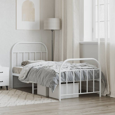 Metal Bed Frame without Mattress with Footboard White 90x190 cm