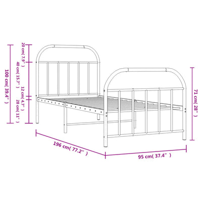 Metal Bed Frame without Mattress with Footboard White 90x190 cm