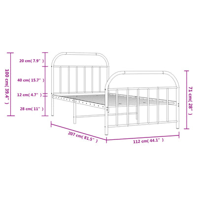 Metal Bed Frame without Mattress with Footboard White 107x203 cm King Single