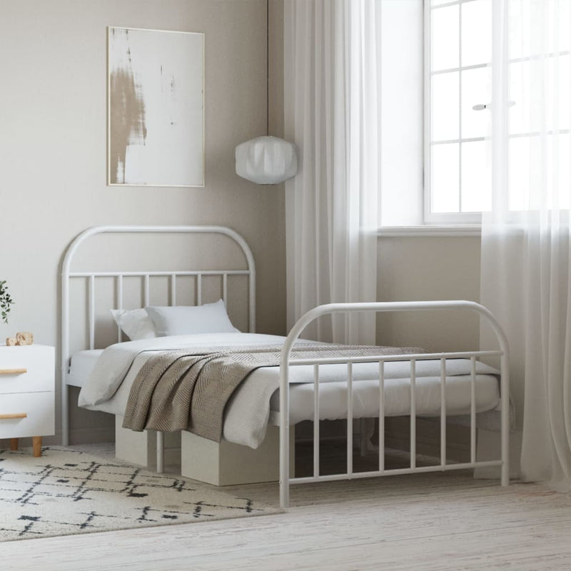 Metal Bed Frame without Mattress with Footboard White 107x203 cm King Single