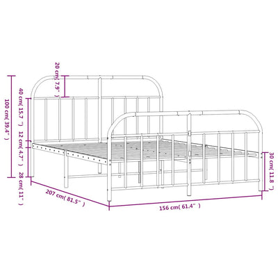 Metal Bed Frame without Mattress with Footboard White 150x200 cm