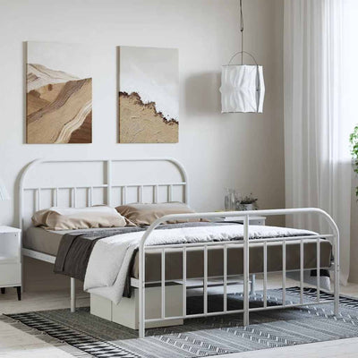 Metal Bed Frame without Mattress with Footboard White 150x200 cm