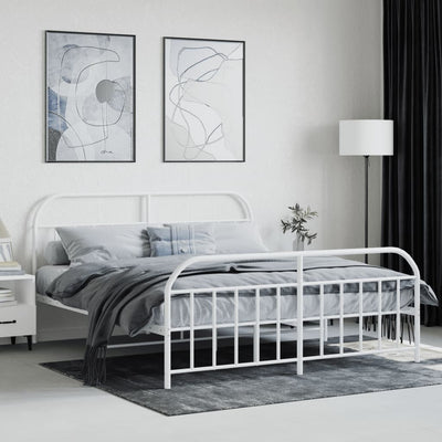 Metal Bed Frame without Mattress with Footboard White 183x203 cm King