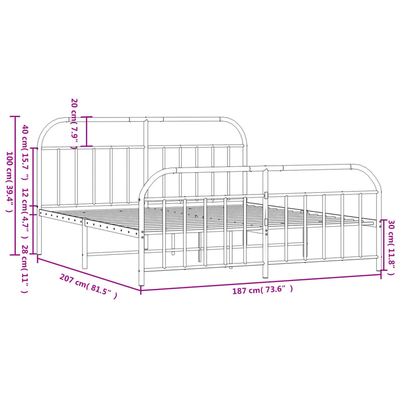 Metal Bed Frame without Mattress with Footboard White 183x203 cm King