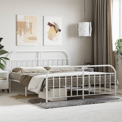 Metal Bed Frame without Mattress with Footboard White 183x203 cm King