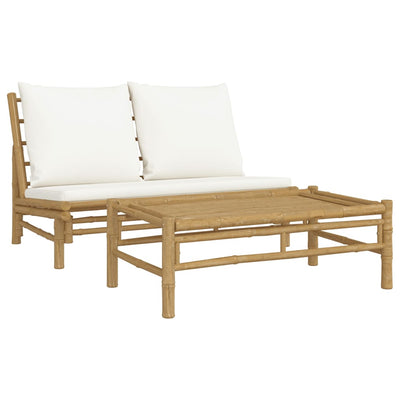 2 Piece Garden Lounge Set with Cream White Cushions Bamboo