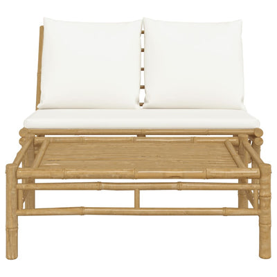 2 Piece Garden Lounge Set with Cream White Cushions Bamboo