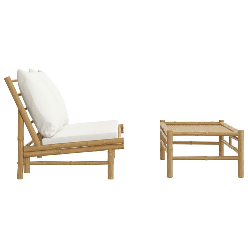 2 Piece Garden Lounge Set with Cream White Cushions Bamboo