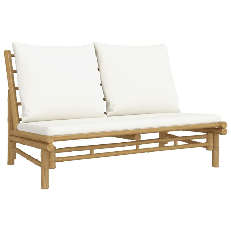 2 Piece Garden Lounge Set with Cream White Cushions Bamboo